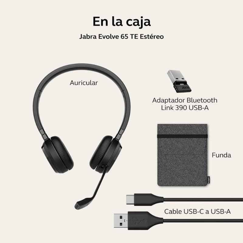 Jabra Evolve 65 TE MS Estéreo (USB-A) - conteúdo da caixa