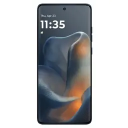 Smartphone Motorola Edge 60 5G azul con pantalla casi sin bordes, cámara frontal en orificio centrado y botones laterales; diseño elegante y moderno