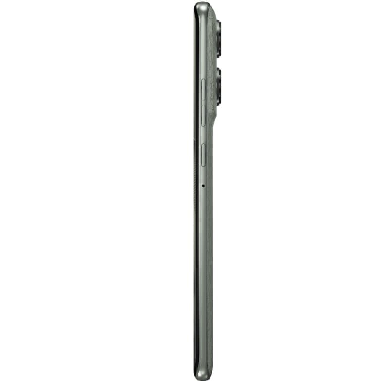 Motorola Edge 60 Pro 5G 12GB/512GB Verde Shadow visto de perfil; cuerpo delgado metálico, botones laterales y módulo de cámara trasera sobresaliente