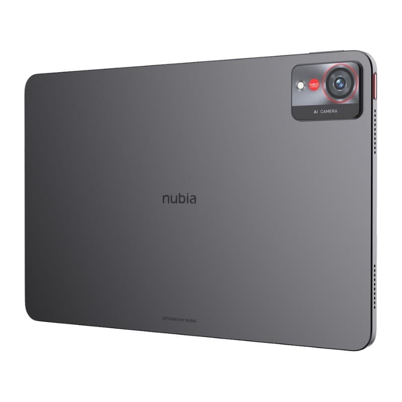 Nubia Pad Pro 10,9 12Go/256Go WiFi Noir avec dos mat gris, module caméra arrière AI proéminent avec anneau rouge, bords fins et haut-parleurs latéraux