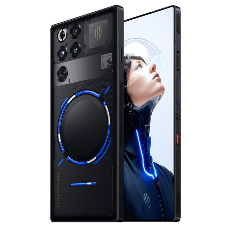 Smartphone gaming Nubia Redmagic 11 Pro 5G Noir Transparent Nightfreeze avec dos transparent, anneaux LED bleus, triple caméra arrière et écran bord à bord