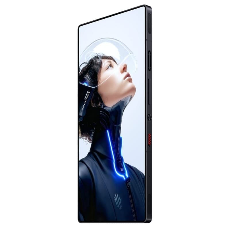 Nubia Redmagic 11 Pro 5G noir Transparent Nightfreeze avec écran bord à bord, tranche droite mate, boutons latéraux et accent rouge gamer