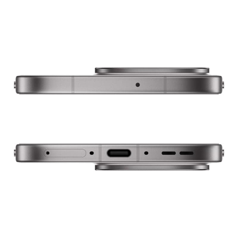 Oppo Find X9 5G 16Go/512Go Gris Titane, tranches métalliques plates, module photo arrière pro saillant, port USB‑C, haut-parleurs et tiroir SIM visibles