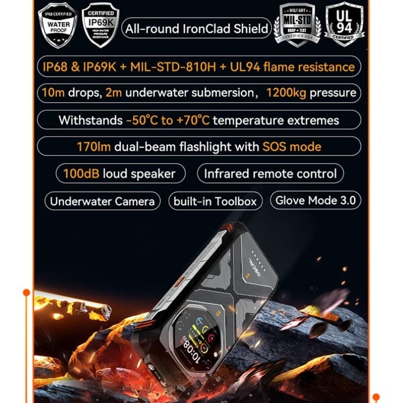 Oscal Tank 1 5G 12Go/256Go Noir Rugged - résistance de qualité militaire