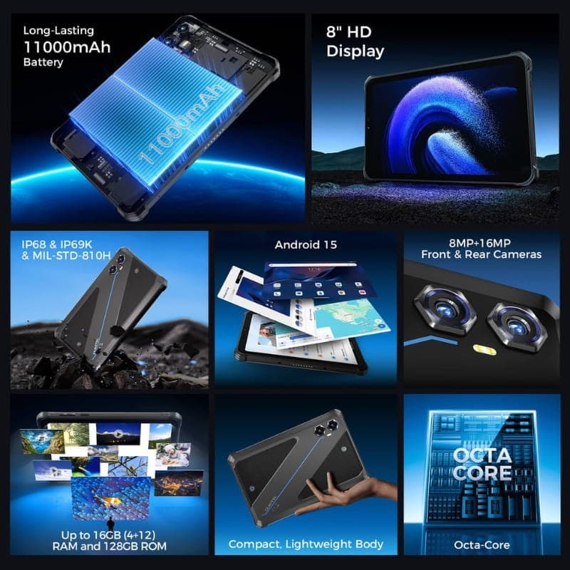 Oukitel RT3 Plus 8'' 4GB/128GB WiFi + 4G Negro - funciones principales