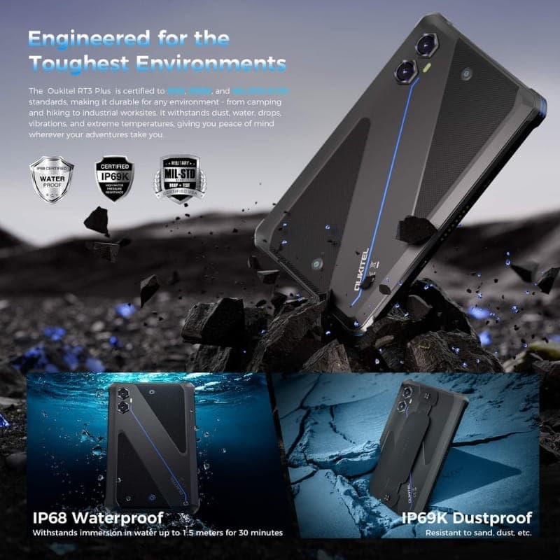Oukitel RT3 Plus 8'' 4GB/128GB WiFi + 4G Negro - diseño resistente