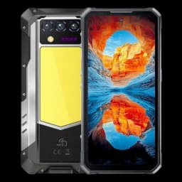 Smartphone rugerizado Oukitel WP100 Titan 5G con cuerpo robusto negro y amarillo, triple cámara trasera con flash, pantalla grande con biseles reforzados y NFC