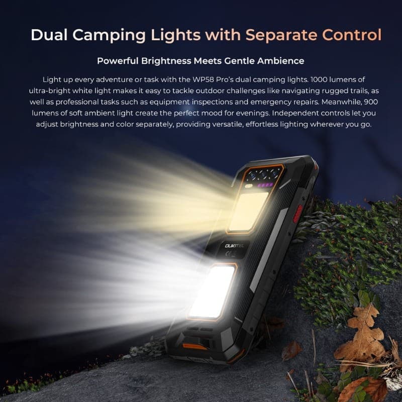 Oukitel WP58 Pro 5G 8Go/512Go Double SIM Noir Robuste - lampe de camping