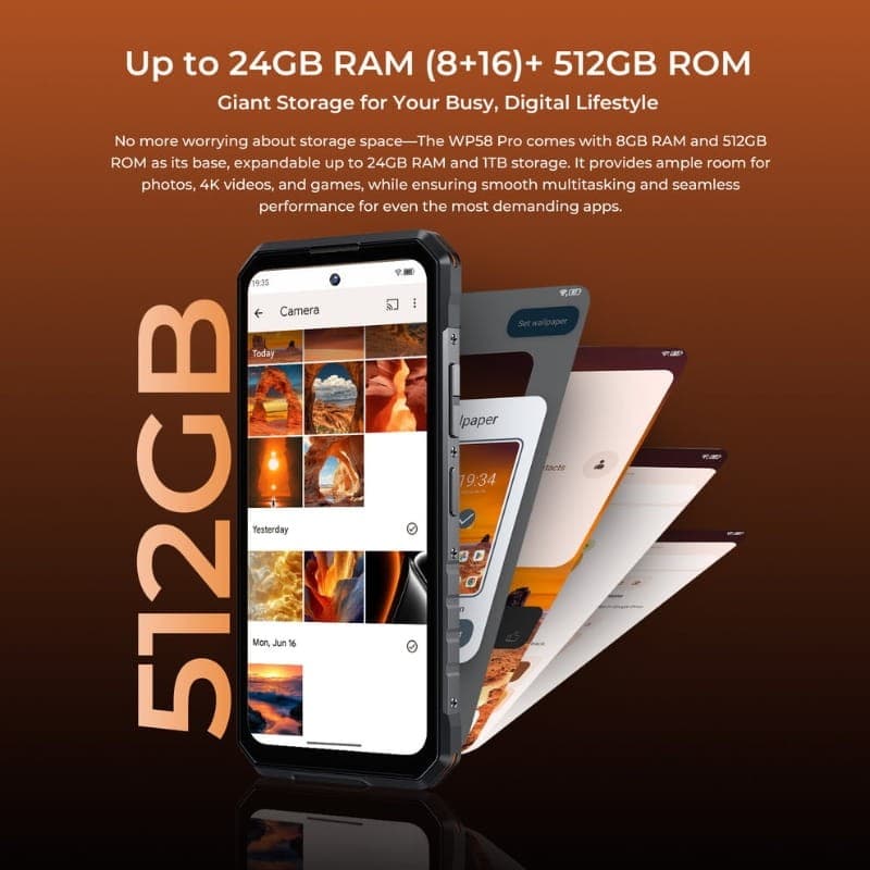 Oukitel WP58 Pro 5G 8Go/512Go Double SIM Noir Robuste - stockage