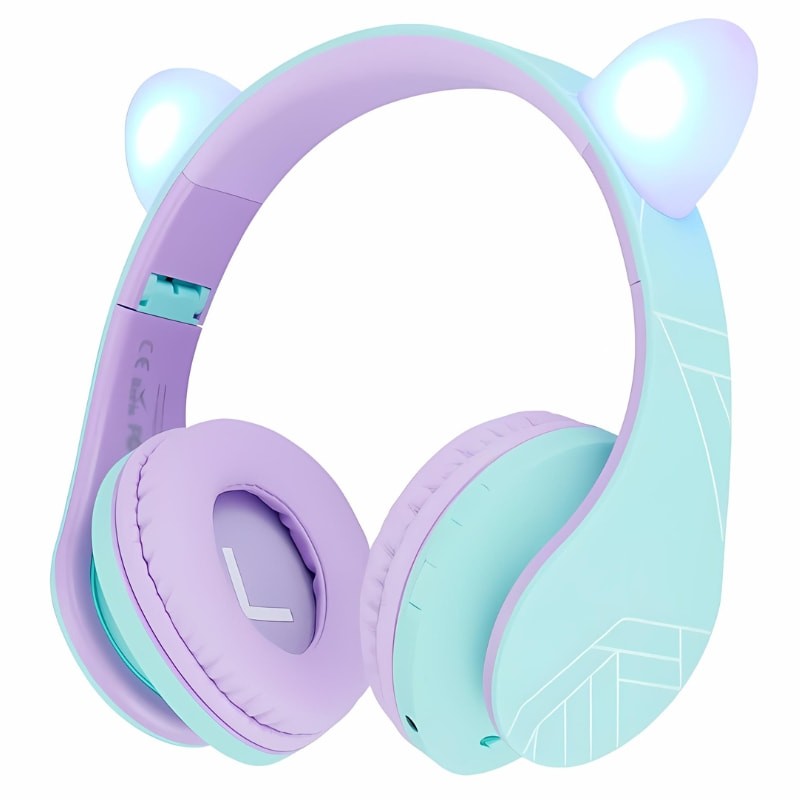 PowerLocus P2 Kids Cat Ears Turquesa/Violeta - Auriculares Inalámbricos para Niños - Ítem