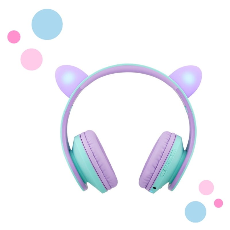 PowerLocus P2 Kids Cat Ears Turquesa/Violeta - Auriculares Inalámbricos para Niños - Ítem1