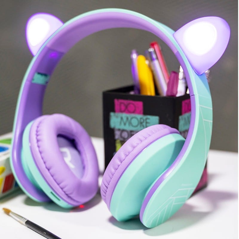 PowerLocus P2 Kids Cat Ears Turquesa/Violeta - Auriculares Inalámbricos para Niños - Ítem2