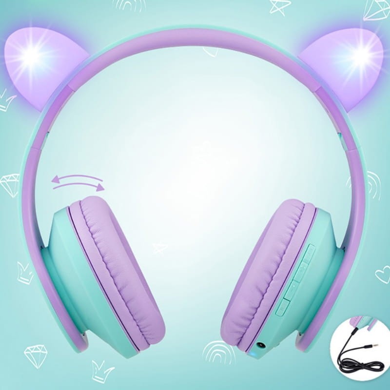 PowerLocus P2 Kids Cat Ears Turquesa/Violeta - Auriculares Inalámbricos para Niños - Ítem3