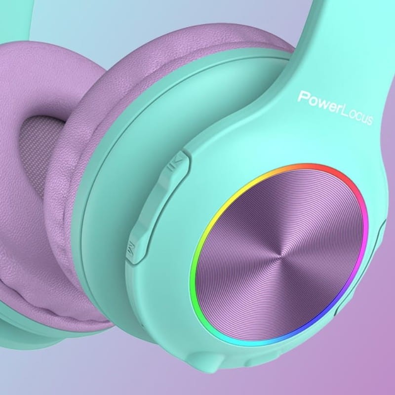 PowerLocus PLED RGB Turquesa/Violeta - Auriculares Inalámbricos para Niños - Ítem1