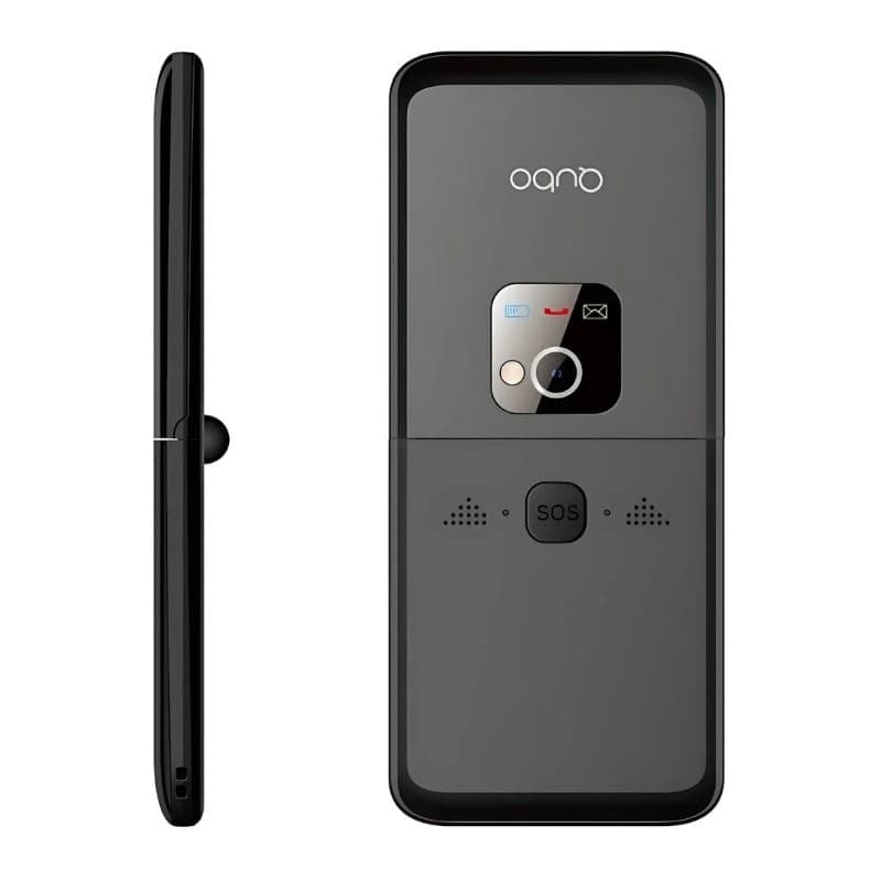 Qubo X-10 Preto - Telemóvel para idosos - vista traseira e lateral