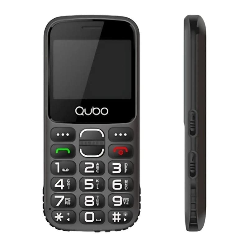 Qubo X-230BKC Preto - Telemóvel para Seniores - vista frontal e lateral