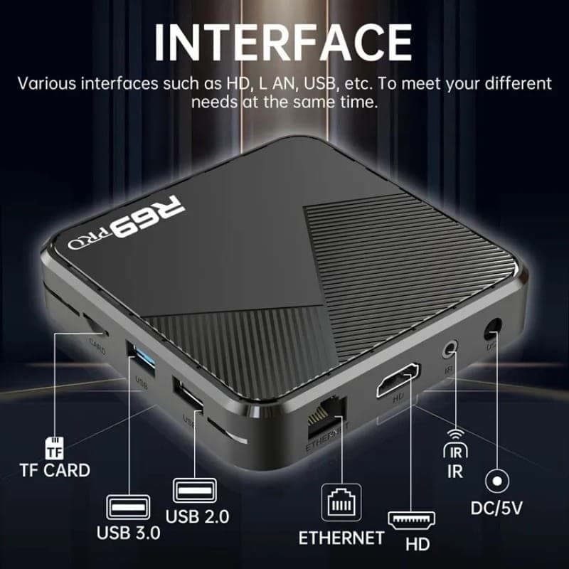 R69 Pro 4GB/64GB 8K WiFi 6 Android 14 Preto - interface