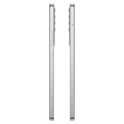 Realme C71 4 GB/256 GB Branco, laterais finas em prata, botões alinhados e módulo de câmera saliente; design reto e elegante, acabamento metálico