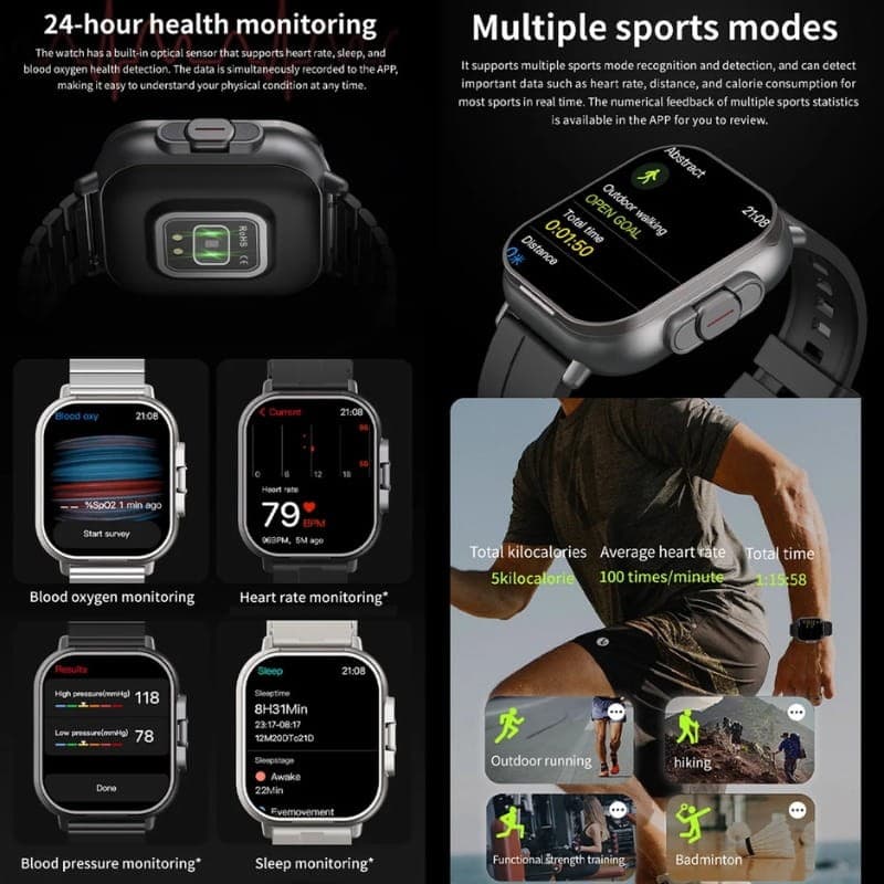 D8 Noir avec bracelet en silicone - surveillance de la santé et modes sportifs