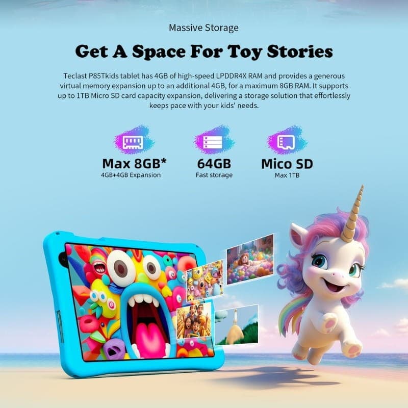 Teclast P85T Kids 8 4GB/64GB WiFi Azul - capacidade de memória