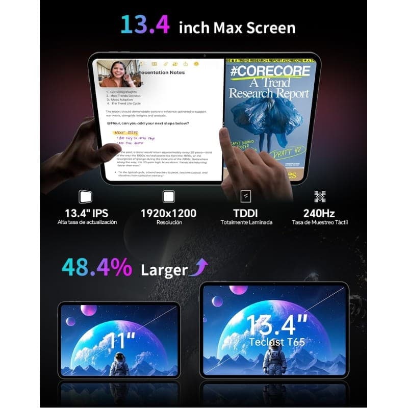 Teclast T65 13,4 Pouces 8Go/128Go WiFi + 4G Gris - caractéristiques de l'écran