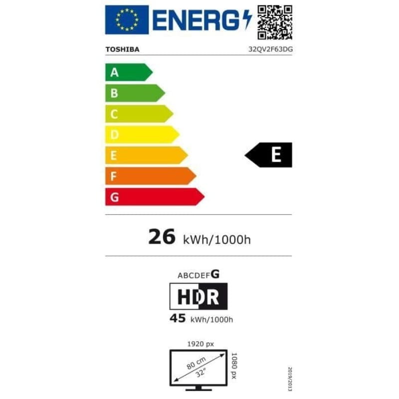 Toshiba 32QV2F63DG 32'' Full HD QLED Smart TV - eficiência energética