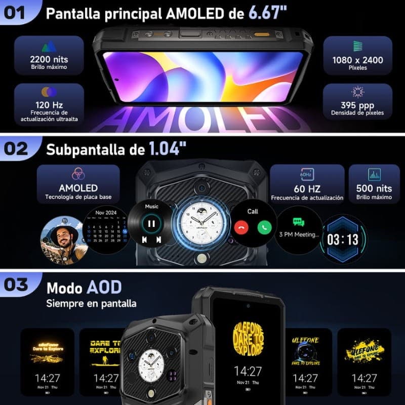 Ulefone Armor 29 Pro Versão Térmica 5G Dual SIM 16GB/512GB - sistema de ecrãs
