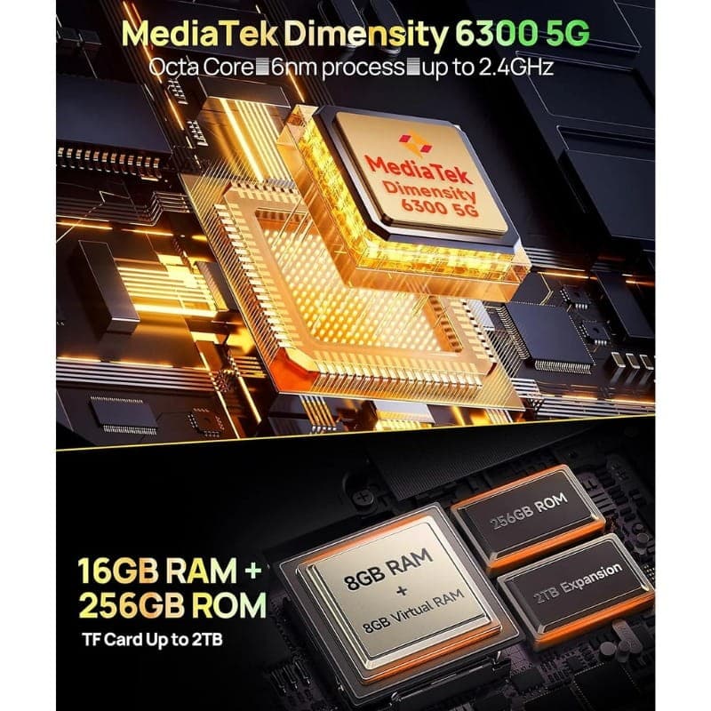 Ulefone Armor X32 Pro 5G 8GB/256GB Laranja Rugged - processador e capacidade de memória