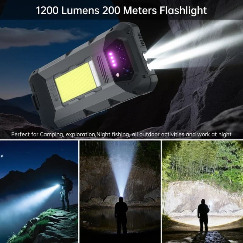 Unihertz 8849 Hike 12GB/512GB Rugged con linterna 1200 lúmenes y alcance 200 m, LED frontal amplio y luz UV, ideal para camping, exploración y pesca nocturna