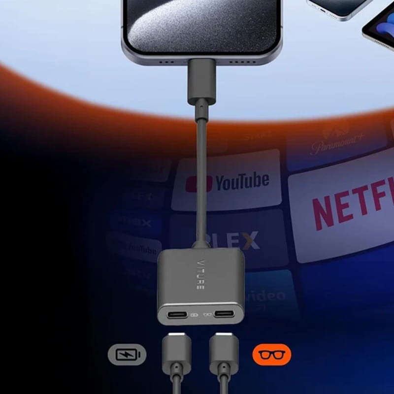 Viture Pro USB-C XR Charging Adapter para iPhone Preto - Adaptador para óculos de realidade aumentada - Item2