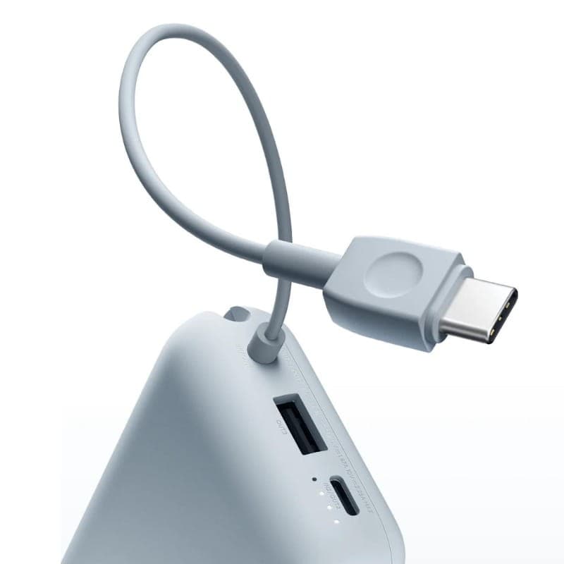 Xiaomi Power Bank 10000mAh (Cable Integrado) 22,5W Azul - detalle de puertos y cable