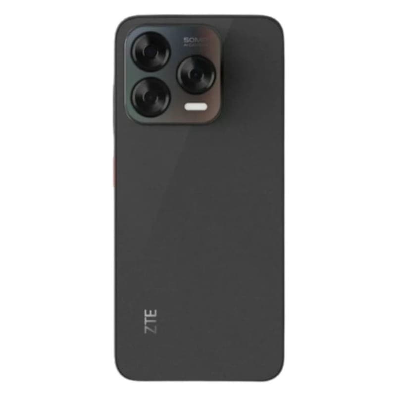 ZTE Blade V70 Vita 4GB/256GB Gris con tapa trasera mate y módulo de cámara rectangular grande con triple lente y flash LED, logo ZTE en la parte inferior