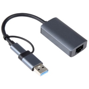 Adaptador BYL-2207 2 en 1 USB 3.0+Tipo-C a RJ45 Gris