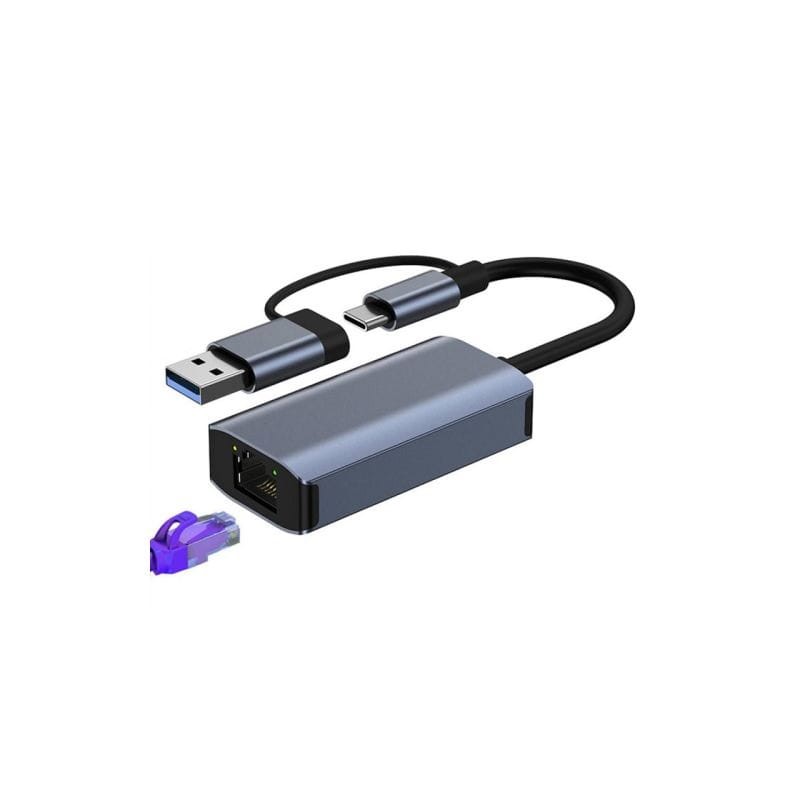 Adaptador BYL-2207 2 en 1 USB 3.0+Tipo-C a RJ45 Gris - Ítem1