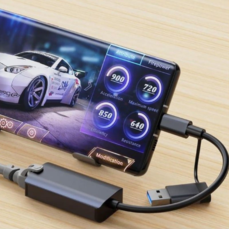 Adaptador BYL-2207 2 en 1 USB 3.0+Tipo-C a RJ45 Gris - Ítem2