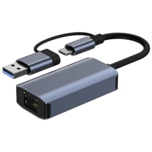 Adaptador BYL-2207T 2 en 1 USB 3.0+Tipo-C a RJ45 Gris