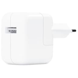 Adaptador de corriente Apple 12W USB en color blanco, diseño compacto con clavija europea y puerto USB lateral, acabado brillante y bordes redondeados