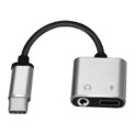 Adaptador USB Tipo C Macho para Mini Jack 3.5mm Fêmea / USB Tipo C Fêmea - Cor Prateado - Fêmea 3.5mm Porta para Auriculares - USB-C Fêmea - Adaptador USB-C - Ouvir Música e Carregar numa Única Porta - Tensão de Carregamento 5V2A - Item