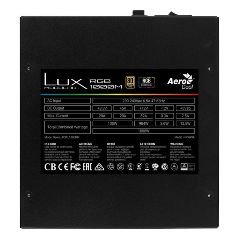 Fonte de alimentação Aerocool LUXRGB1000M RGB 1000W Preto - Item8