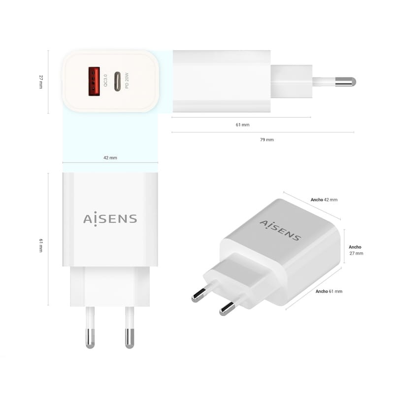 Aisens A110-0681 20W USB-C USB-A Blanc - Chargeur mural - Ítem2