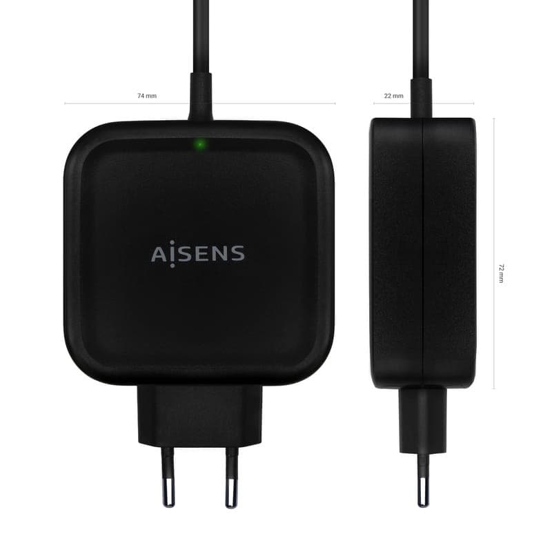 Cargador Aisens ASCH-1PD65WL-BK 65W USB Tipo-C Negro de Frente Superior