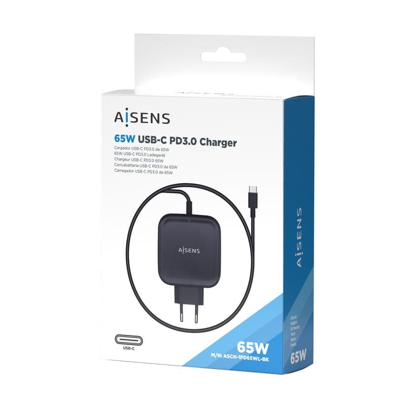 Cargador Aisens ASCH-1PD65WL-BK 65W USB Tipo-C Negro Caja