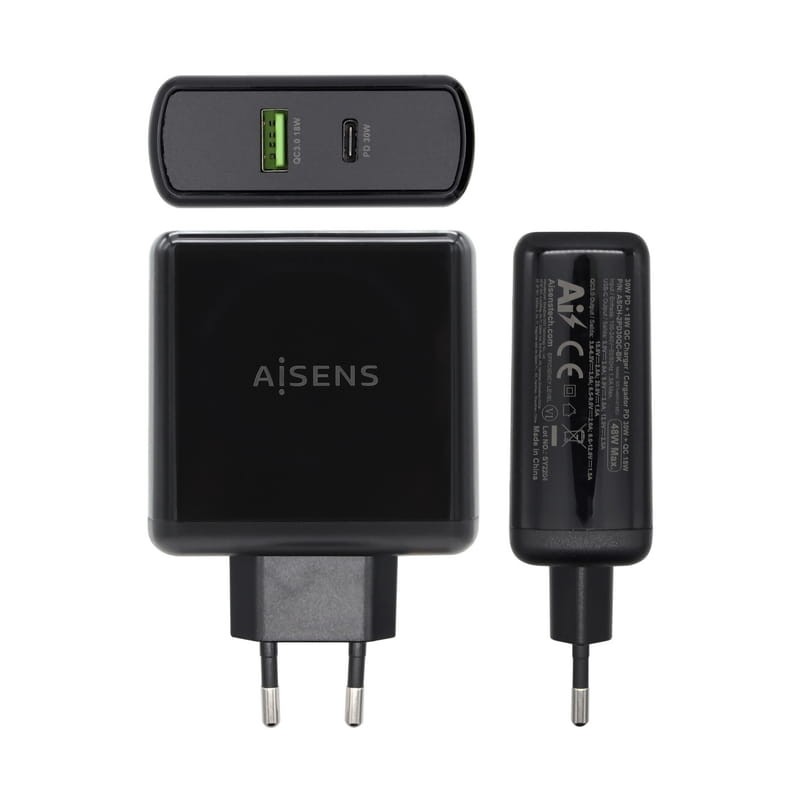 Aisens ASCH-2PD30QC-BK: 48W Quick Charge 3.0 Negro - Cargador de Pared - Ítem1