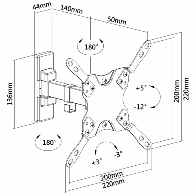 Aisens WT42TSLE-009 Giratório e Inclinador 42 VESA 200x200mm Preto - Item4