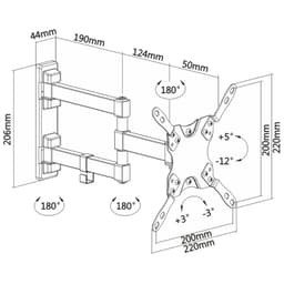 Aisens WT42TSLE-011 meuble TV rotatif et inclinable 42 VESA 200x200mm Noir Dimensions