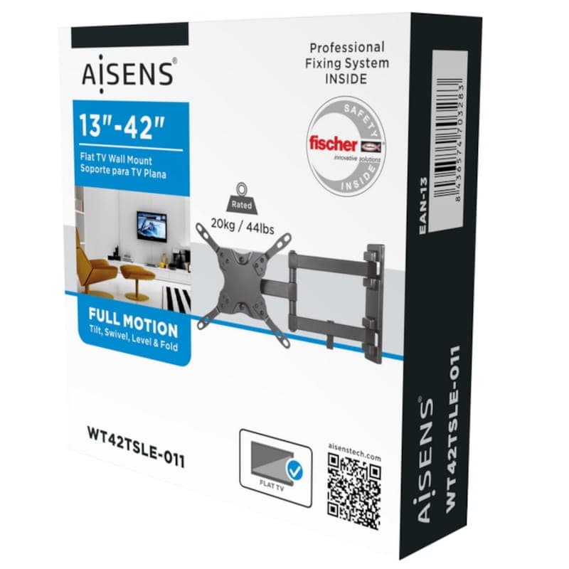 Aisens Meuble TV WT42TSLE-011 Pivotant et Inclinable 42 VESA 200x200mm Boîte Noire