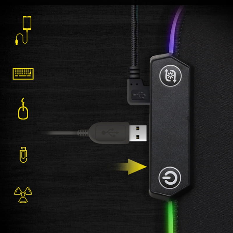 Alfombrilla Gaming con Luces PowerGaming HD RGB con Hub USB 80x30cm Negro - Ítem6