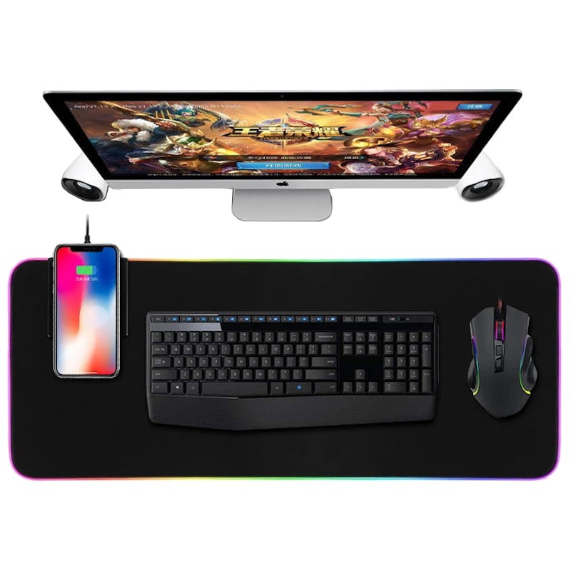 Tapis gamer PowerGaming X10 RGB USB avec chargeur 10W 80x30cm Noir - Ítem2