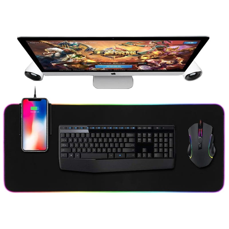 Alfombrilla Gaming PowerGaming X10 RGB USB con Cargador 10W 80x30cm Negro - Ítem2