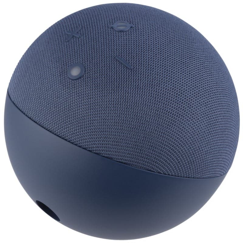 Amazon Echo Dot 5. Gen Azul Alexa, altavoz esférico compacto azul marino con malla superior, botones de volumen y acción, base lisa con puerto trasero